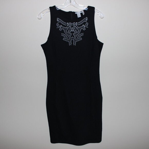 FREE*❤️ H&M black fitted pencil dress with stencil cutout sleeveless shift dress - Picture 2 of 9